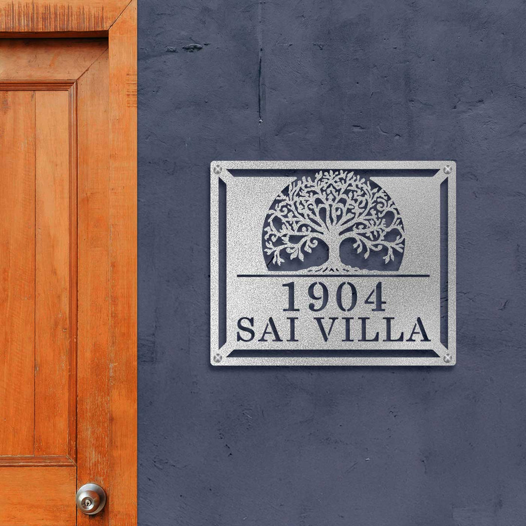 Personalized Laser Cut Tree Of Life Theme Steel Name Plate - Mounted on Exterior Wall Next Door