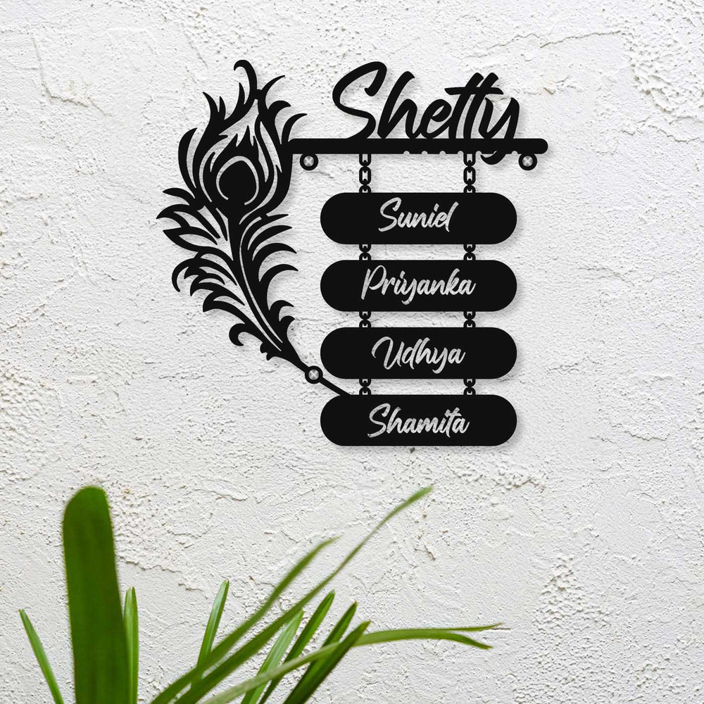 Personalized Laser Cut Peacock Feather Theme Steel Name Plate - Mounted on Wall Personalized Nameplates