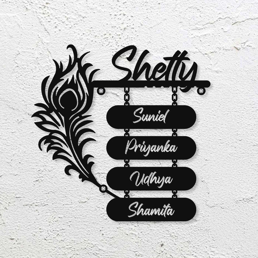 Personalized Laser Cut Peacock Feather Theme Steel Name Plate - Mounted on Wall with Name Personalization