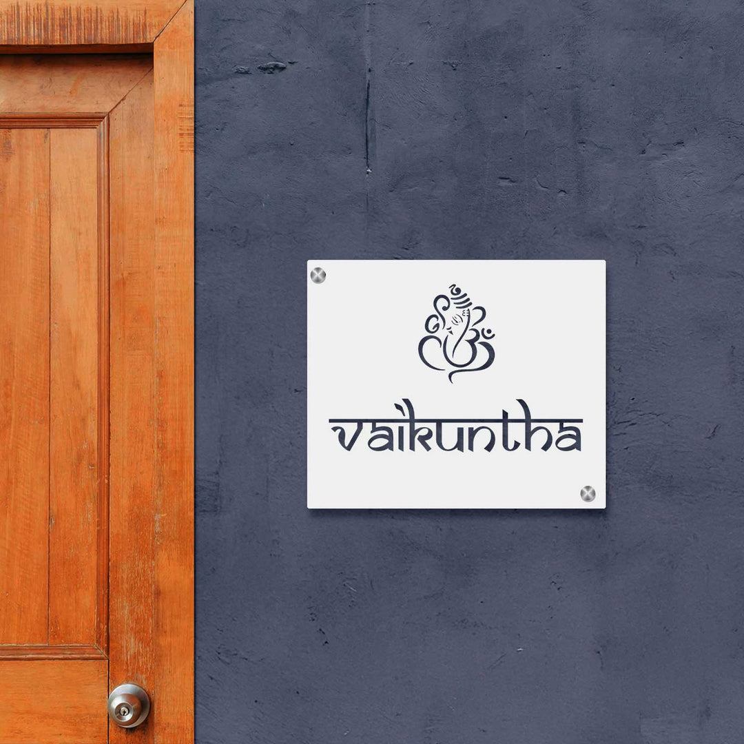 Personalized Laser Cut Ganesha Theme Steel Name Plate - Mounted on Exterior Wall Next Door