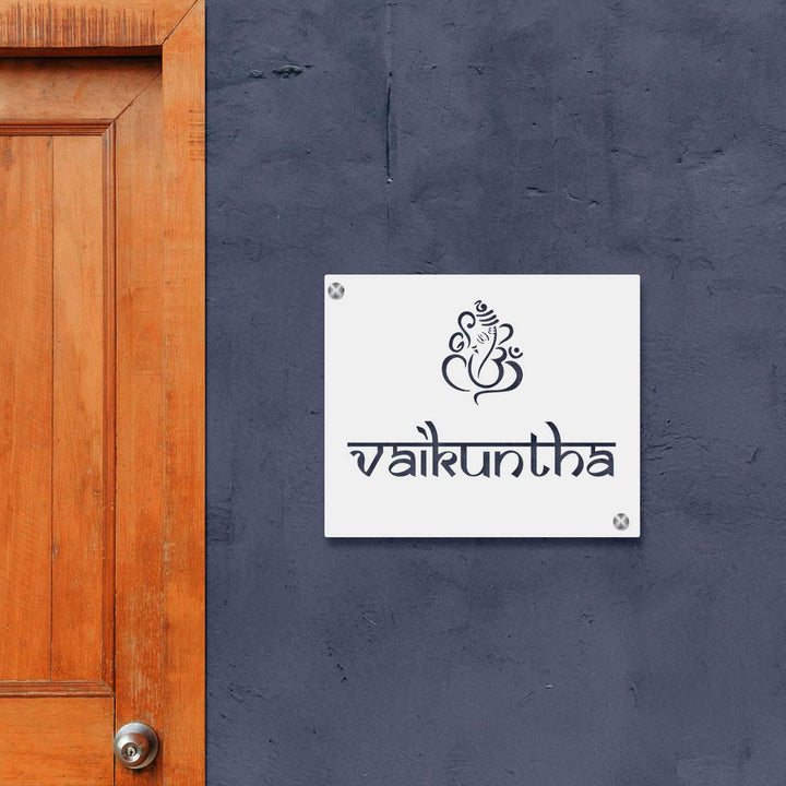 Personalized Laser Cut Ganesha Theme Steel Name Plate - Mounted on Exterior Wall Next Door