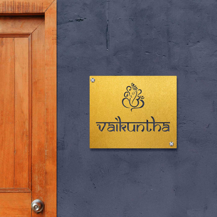 Personalized Laser Cut Ganesha Theme Steel Name Plate - Mounted on Wall Next to Door