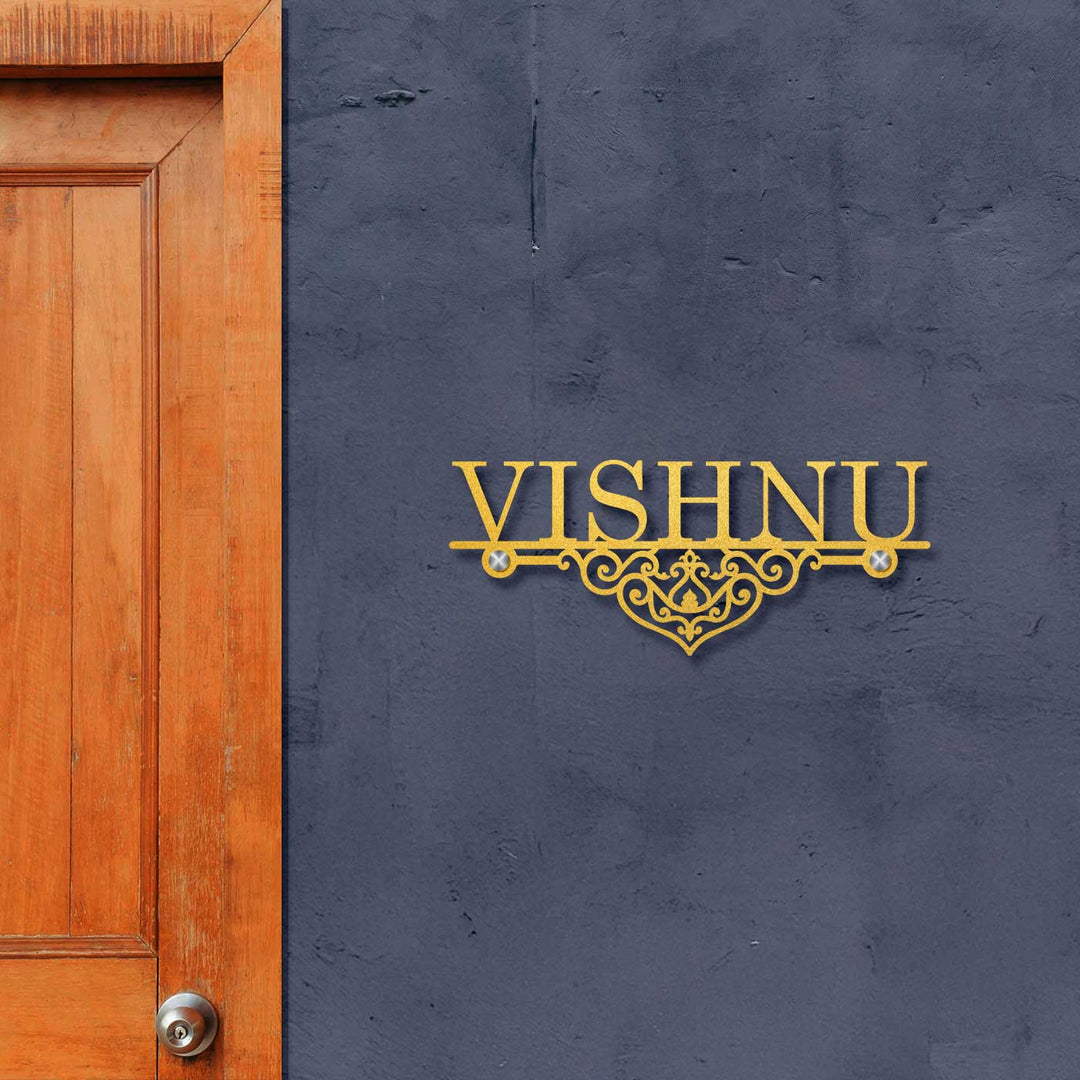 Personalized Laser Cut Elegant Design Steel Name Plate - Mounted on Exterior Wall Next to Door