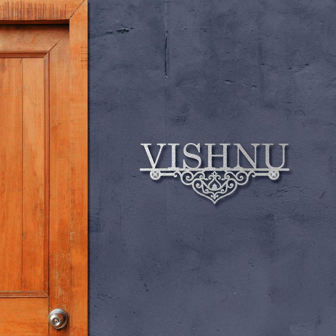 Personalized Laser Cut Elegant Design Steel Name Plate - Mounted on Wall Next to Door