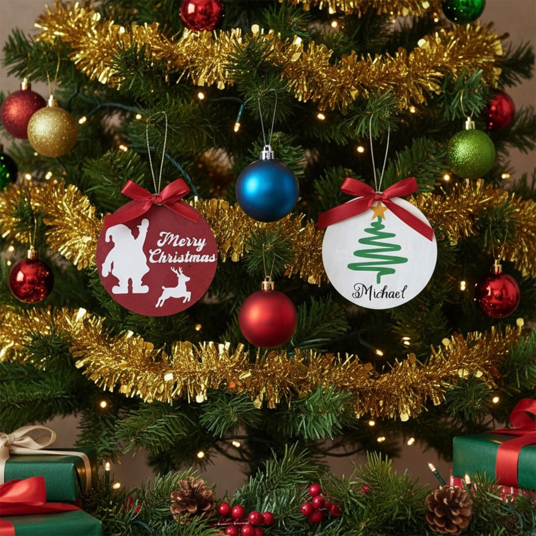 Personalized Santa & Christmas Tree Wooden Ornaments | Set of 2