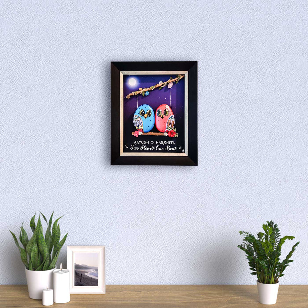 Personalized Pebble Art Couple On Branch Wooden Name Plate - Framed and Wall Mounted View