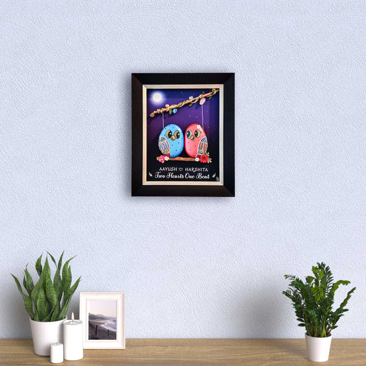 Personalized Pebble Art Couple On Branch Wooden Name Plate - Framed and Wall Mounted View