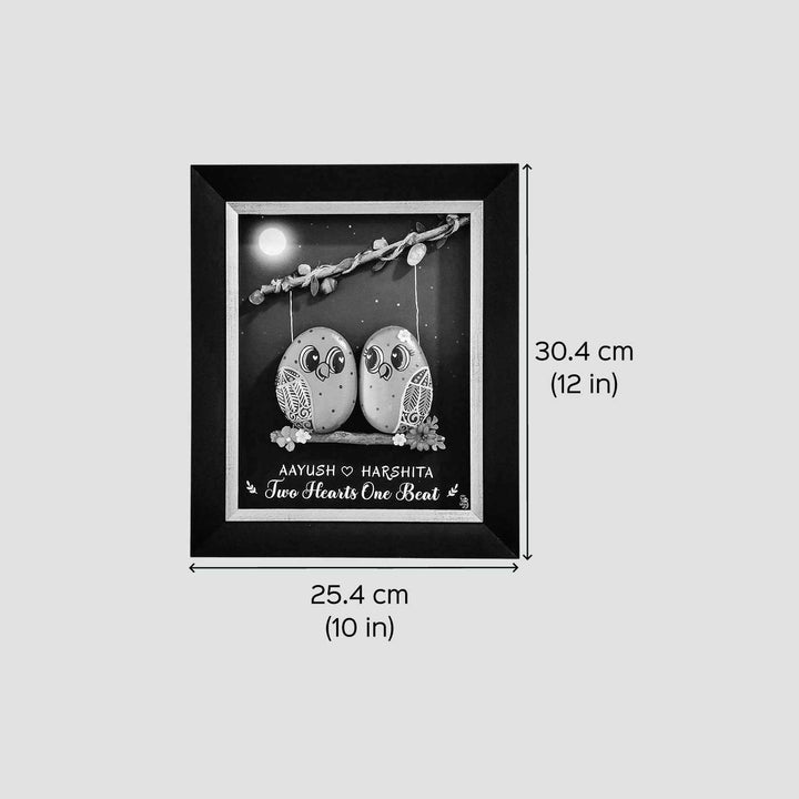 Personalized Pebble Art Couple On Branch Wooden Name Plate - Dimension Chart with Personalized Text