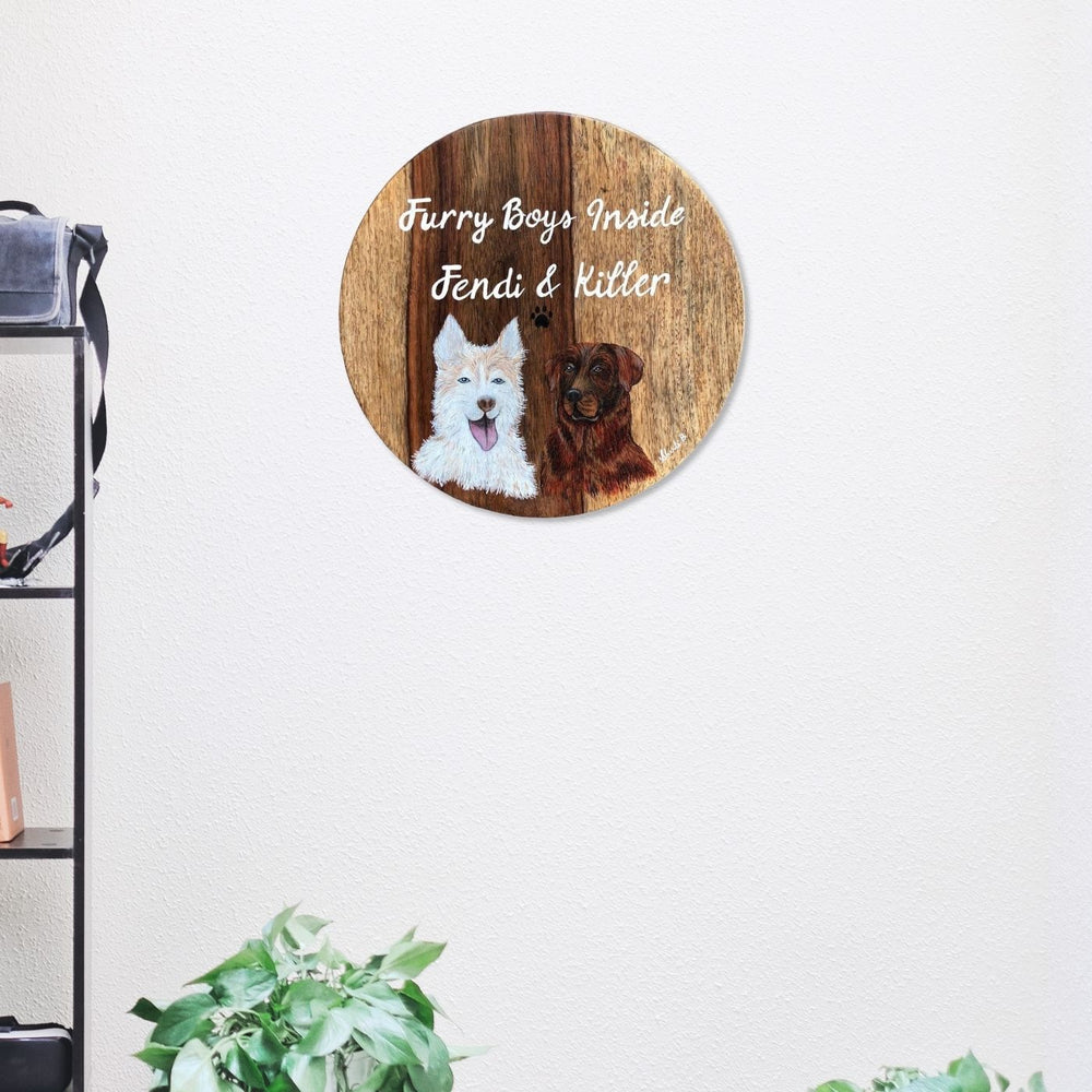 Personalized Handpainted Pet Potraits Name Plate - Mounted on White Wall Interior