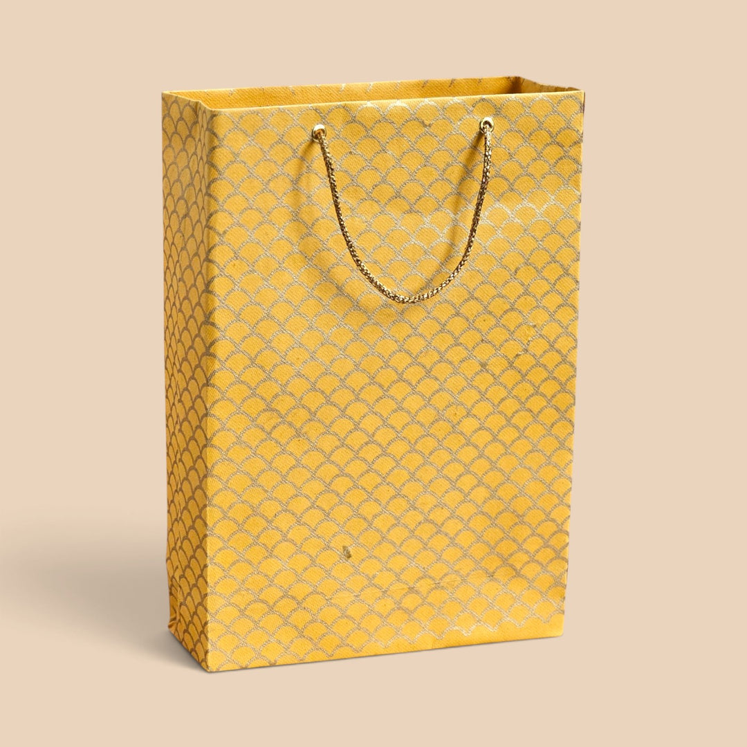 "Fishscale" Handmade Golden Screen Printed Small Paper Bag For Festive Gifting