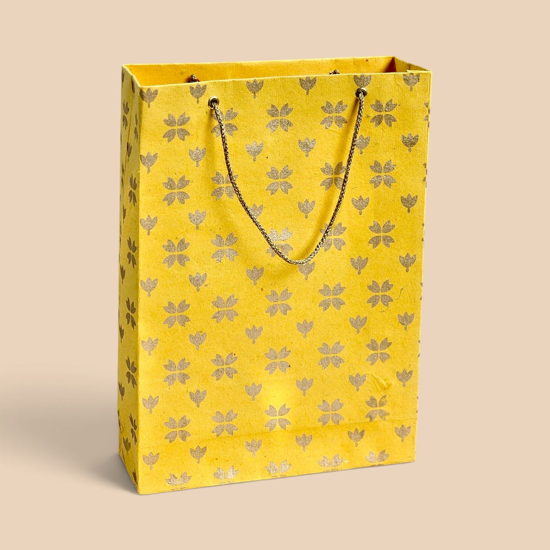 "Butterfly Clover" Handmade Golden Screen Printed Small Paper Bag For Festive Gifting