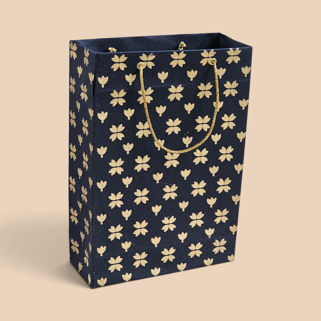 "Butterfly Clover" Handmade Golden Screen Printed Small Paper Bag For Festive Gifting