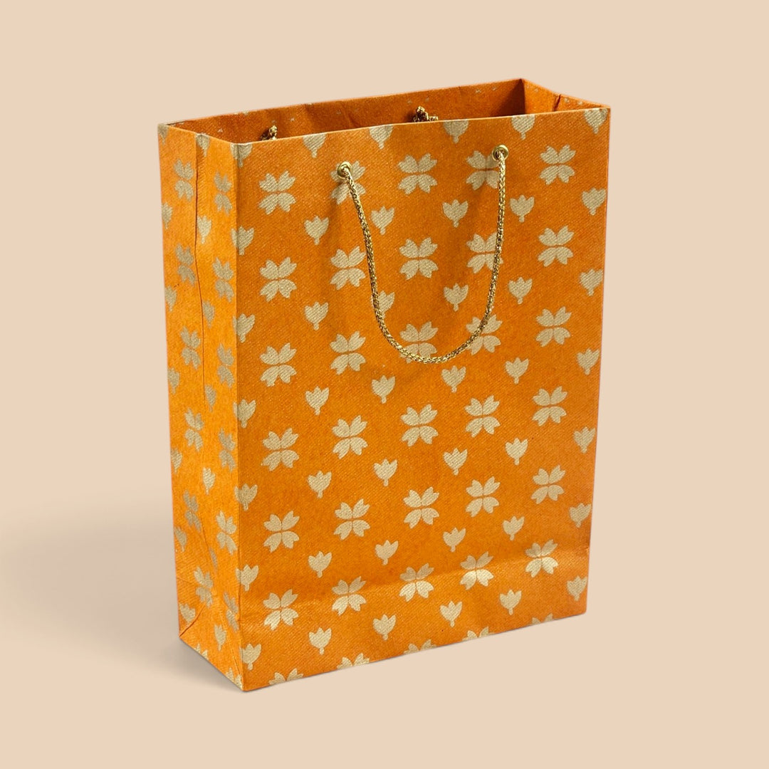 "Butterfly Clover" Handmade Golden Screen Printed Small Paper Bag For Festive Gifting