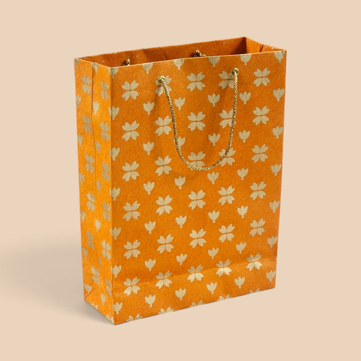 "Butterfly Clover" Handmade Golden Screen Printed Small Paper Bag For Festive Gifting