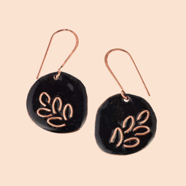 Hand Crafted Small Coal Copper Enamel Phyllo Earrings