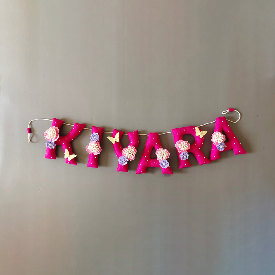 Hand Stitched Felt Bunting For Girls - Hanging Name Banner Front View