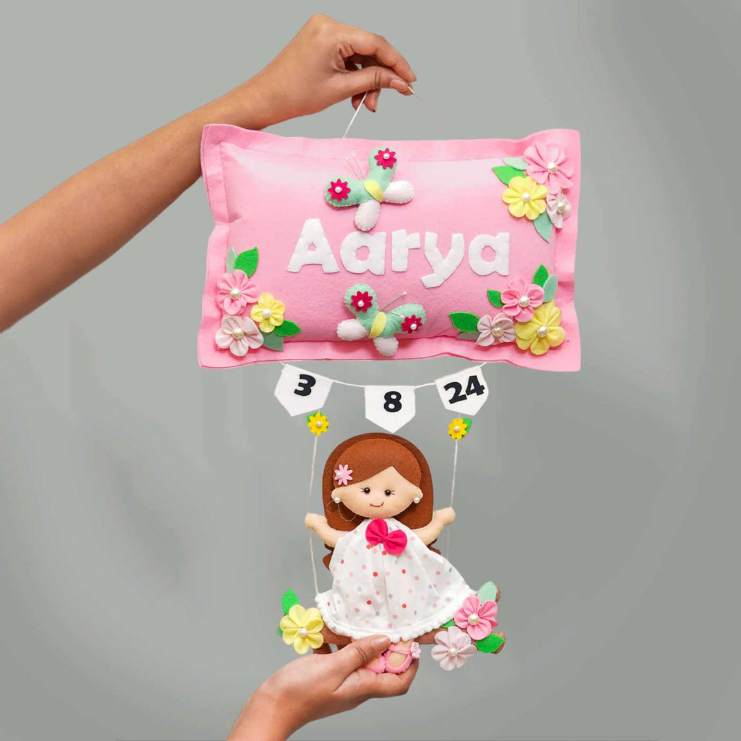 Hand Stitched Ballerina Themed Felt Hanging - Front View Hanging with Hands