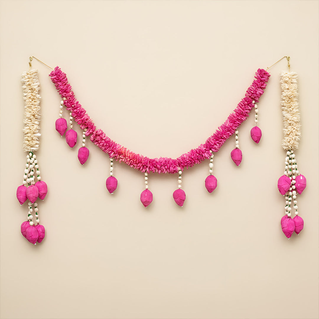 42 In | 3pc Set | Handmade Pink Royale Shola Flower Entrance Decor | Toran + 2 Hangings