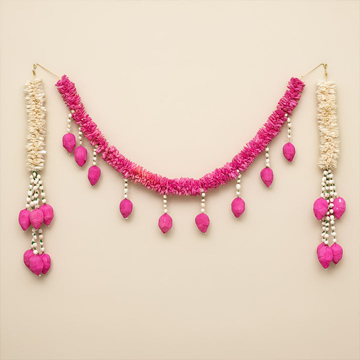 42 In | 3pc Set | Handmade Pink Royale Shola Flower Entrance Decor | Toran + 2 Hangings