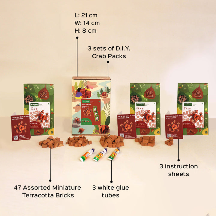 3 Crabs | Terracotta Minature Bricks DIY Construction Set | Suitable For Age 4+ Years