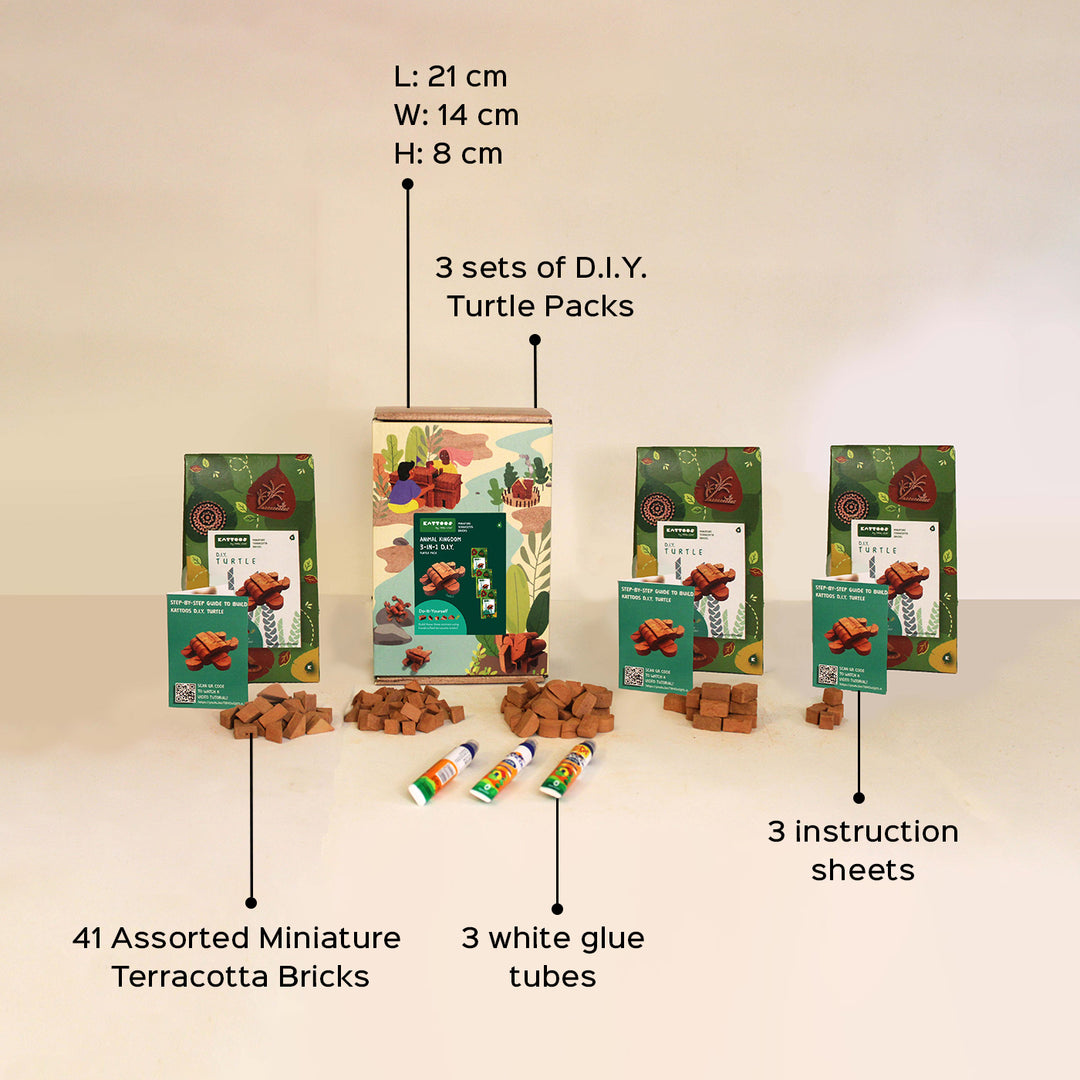 3 Turtles | Terracotta Minature Bricks DIY Construction Set | Suitable For Age 4+ Years