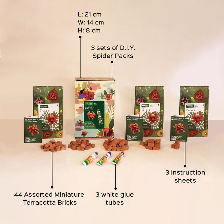 3 Spiders | Terracotta Minature Bricks DIY Construction Set | Suitable For Age 4+ Years