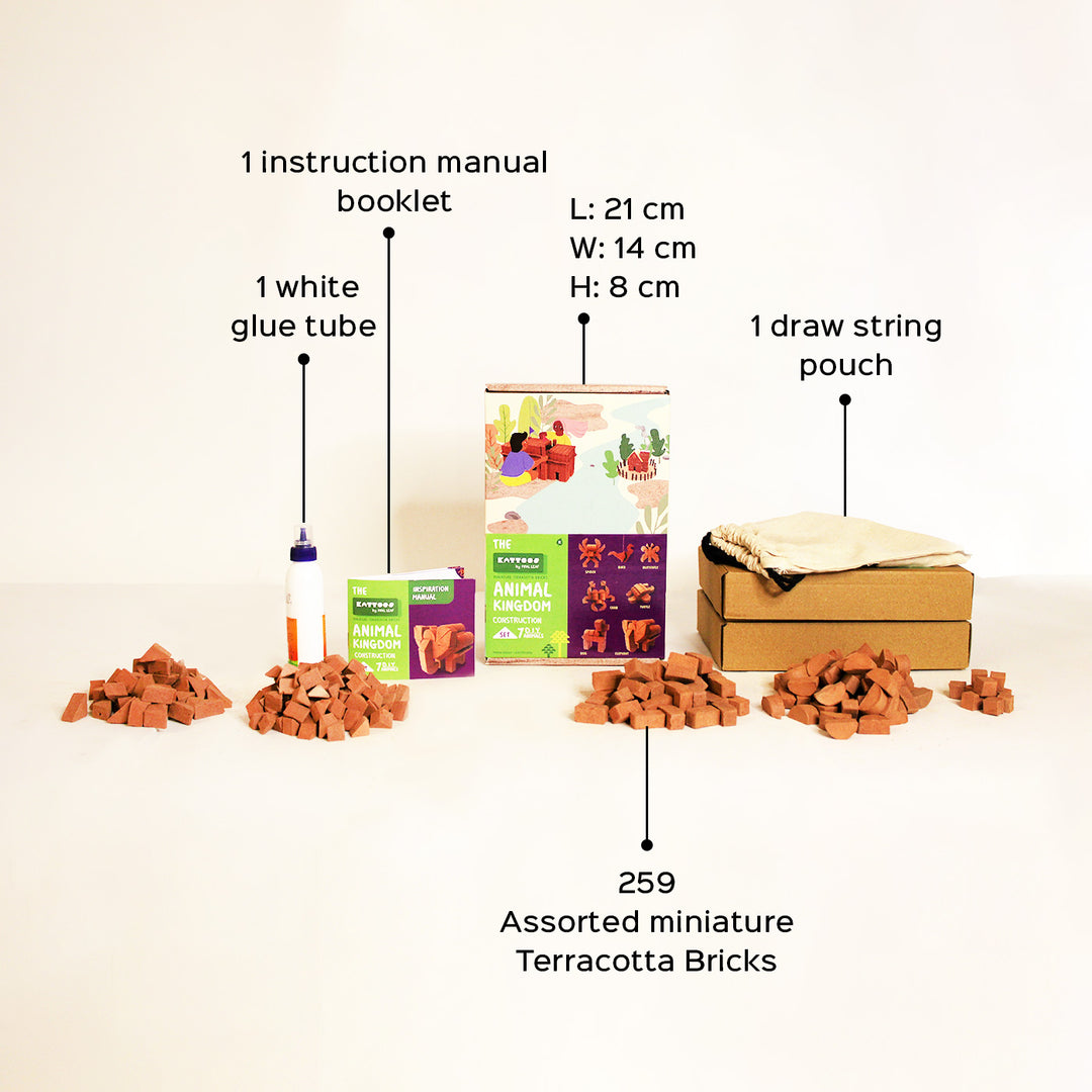 7 in 1 Animals | Terracotta Minature Bricks DIY Construction Set | Suitable For Age 4+ Years