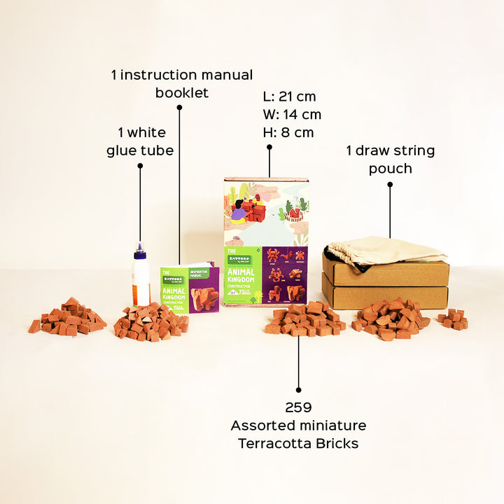 7 in 1 Animals | Terracotta Minature Bricks DIY Construction Set | Suitable For Age 4+ Years