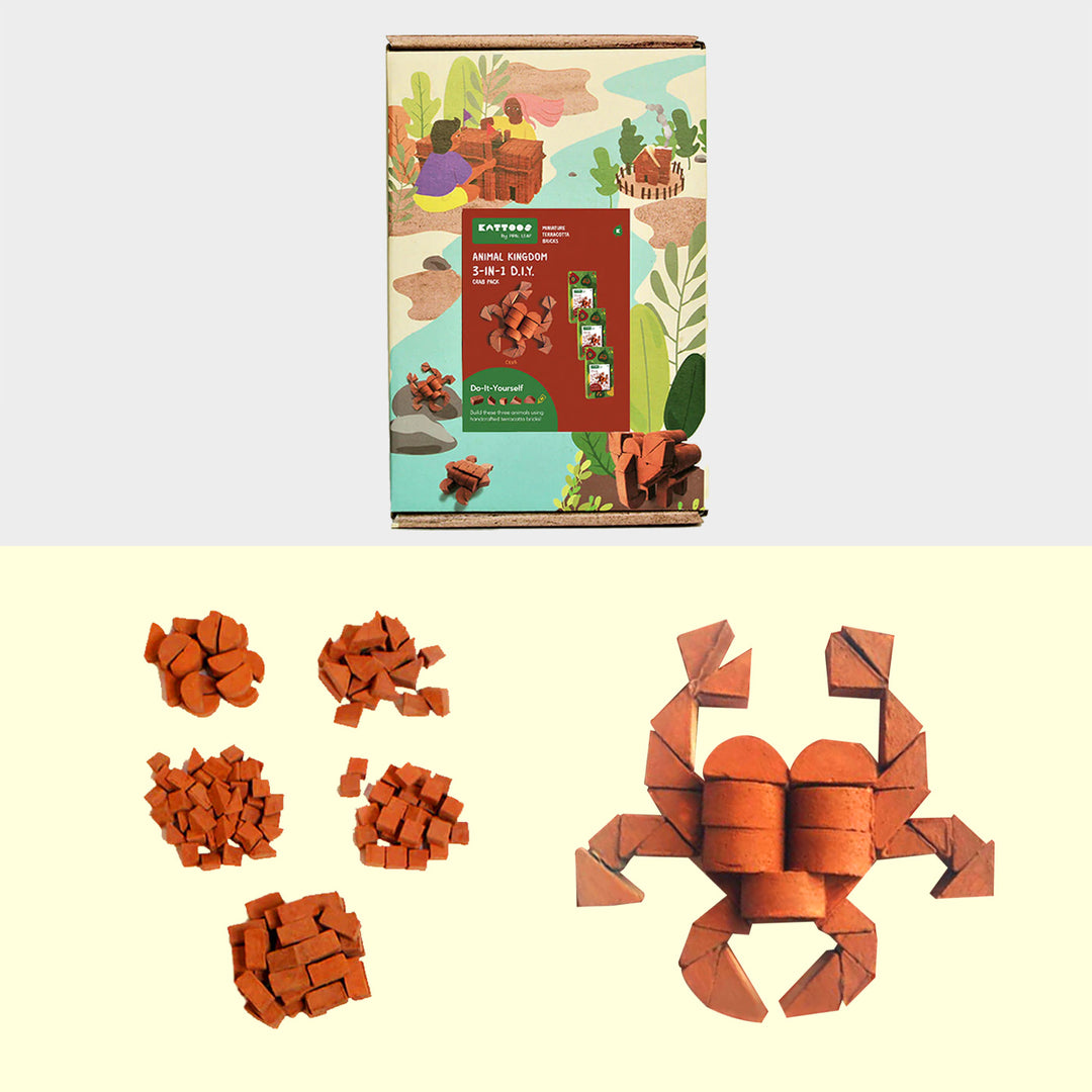 3 Crabs | Terracotta Minature Bricks DIY Construction Set | Suitable For Age 4+ Years