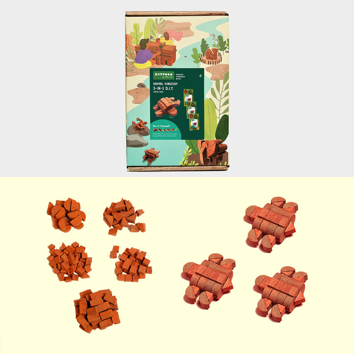 3 Turtles | Terracotta Minature Bricks DIY Construction Set | Suitable For Age 4+ Years