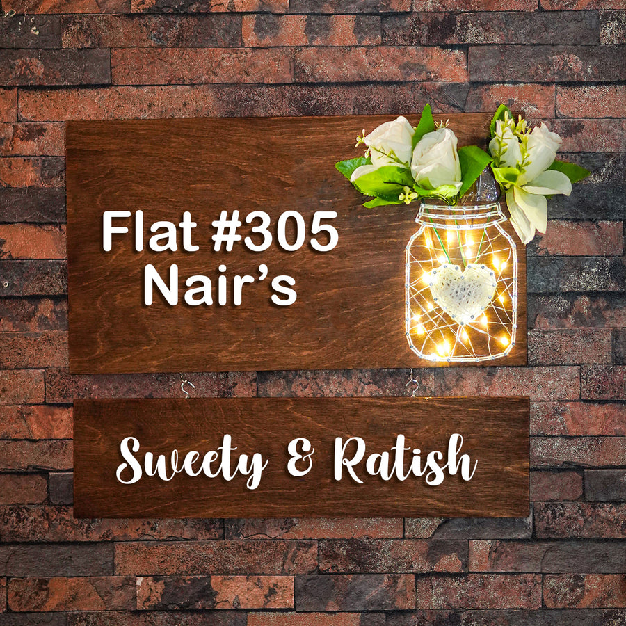 String Art Mason Jar Name Plate White Roses - Front View with Decorative Elements