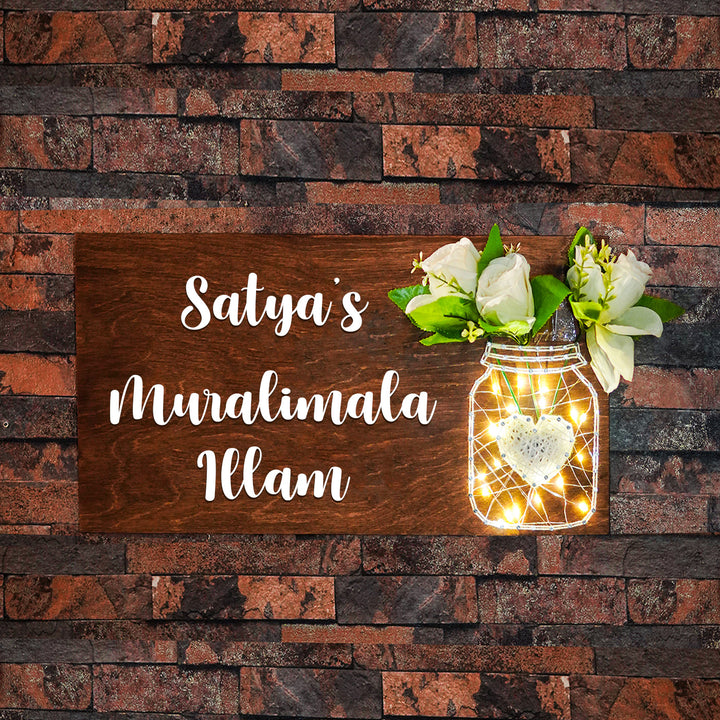 Mason Jar String Art Family Name Plate - Name Personalization Example with Lights