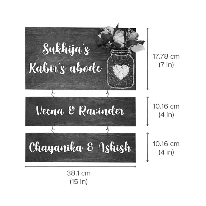 Mason Jar String Art Family Name Plate - Dimension Chart with Names and Design