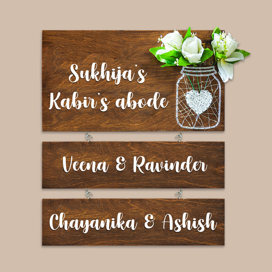 String Art Mason Jar Name Plate Pastel Color Roses 2 - Name Personalization Example Front View