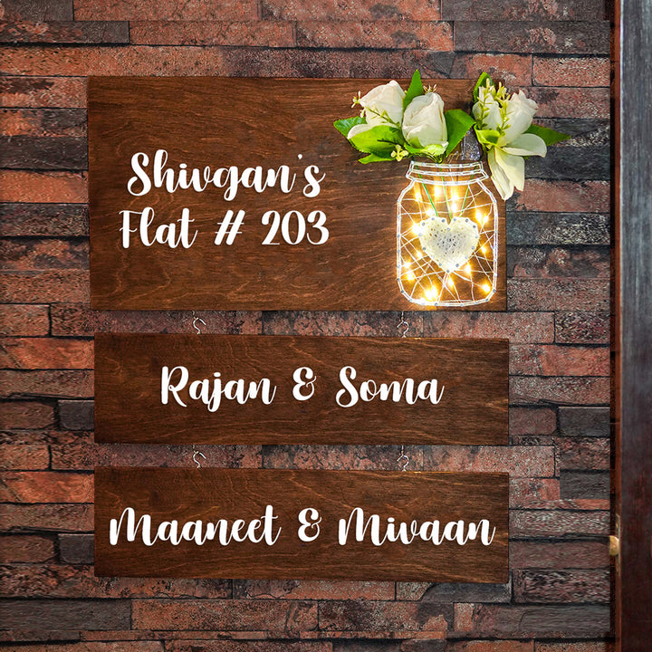 Mason Jar String Art Family Name Plate - Mounted on Brick Wall Display