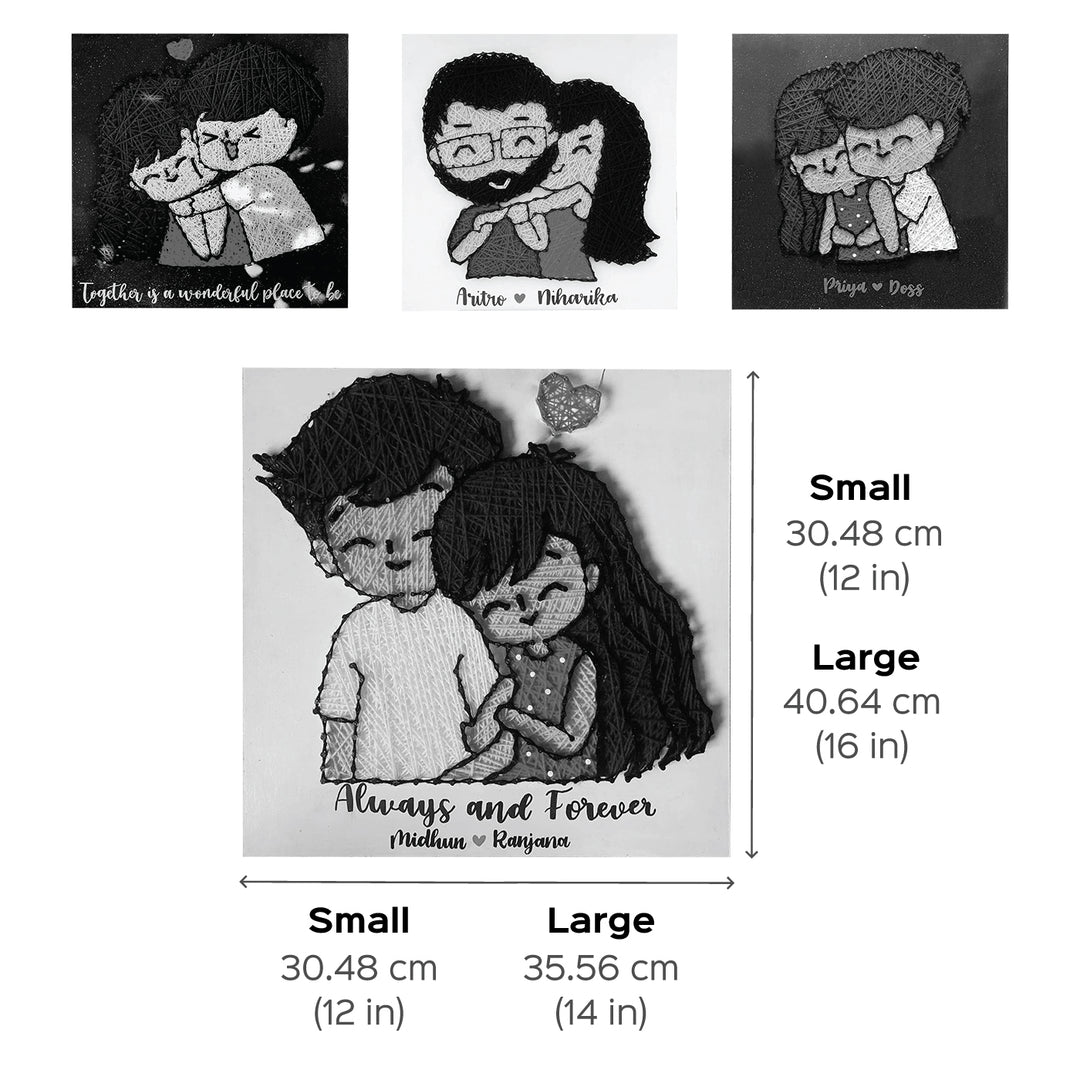 Couples String Art Board Cheerful Couple - Multiple Personalized Examples with Dimensions