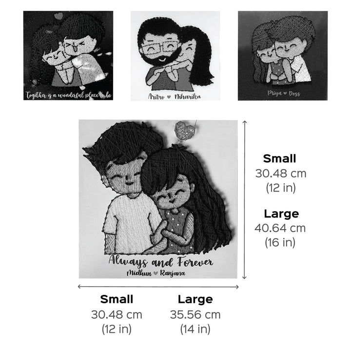 Couples String Art Board Cheerful Couple - Multiple Personalized Examples with Dimensions