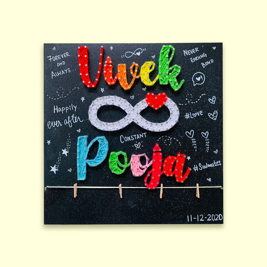 Couples String Art Name Plate Infinity Love 1 - Front View with Name Personalization