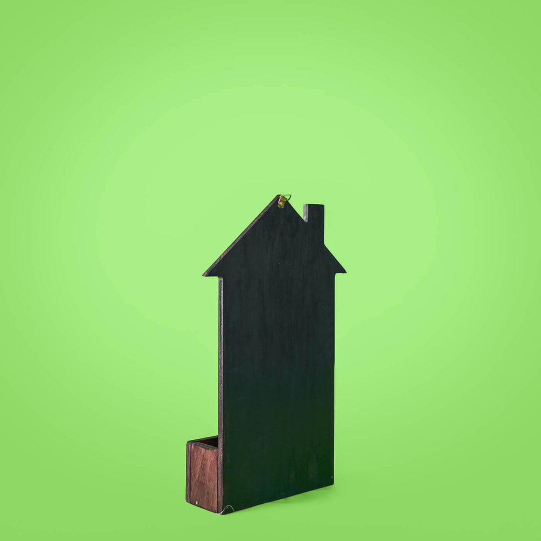 House Shaped Birds Planter Name Plate 1 - Three-Quarter Side View on Green Background
