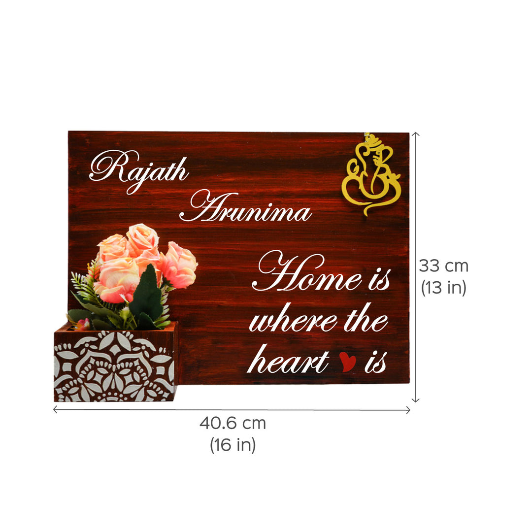 Hand Painted Personalized Wooden Name Plate With Planter 1 - Dimension Chart with Personalization Example