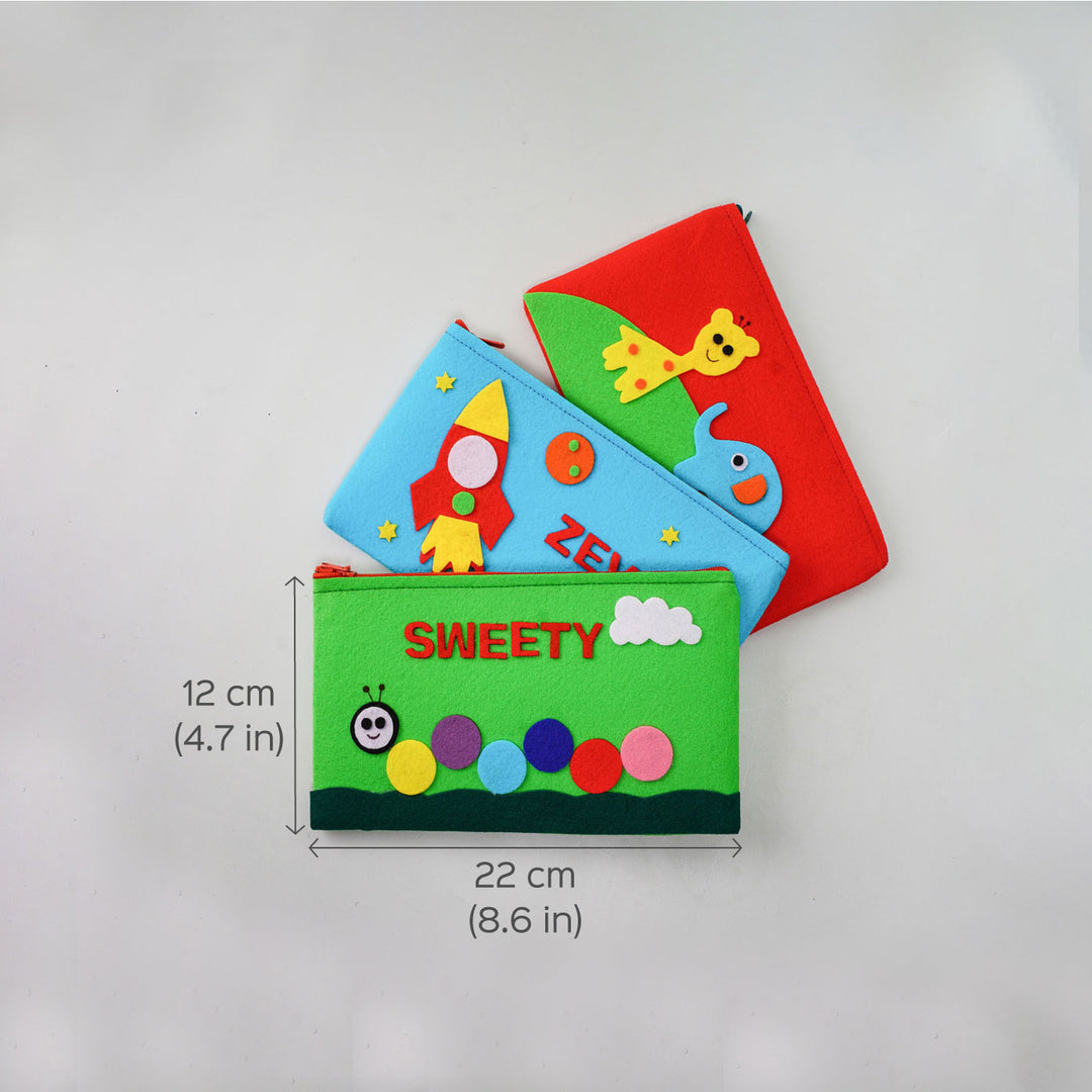 Personalized Kids Felt Stationery Pouch I Rocket Theme