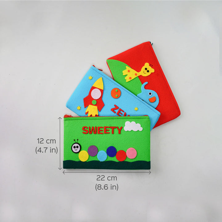 Personalized Kids Felt Stationery Pouch I Rocket Theme