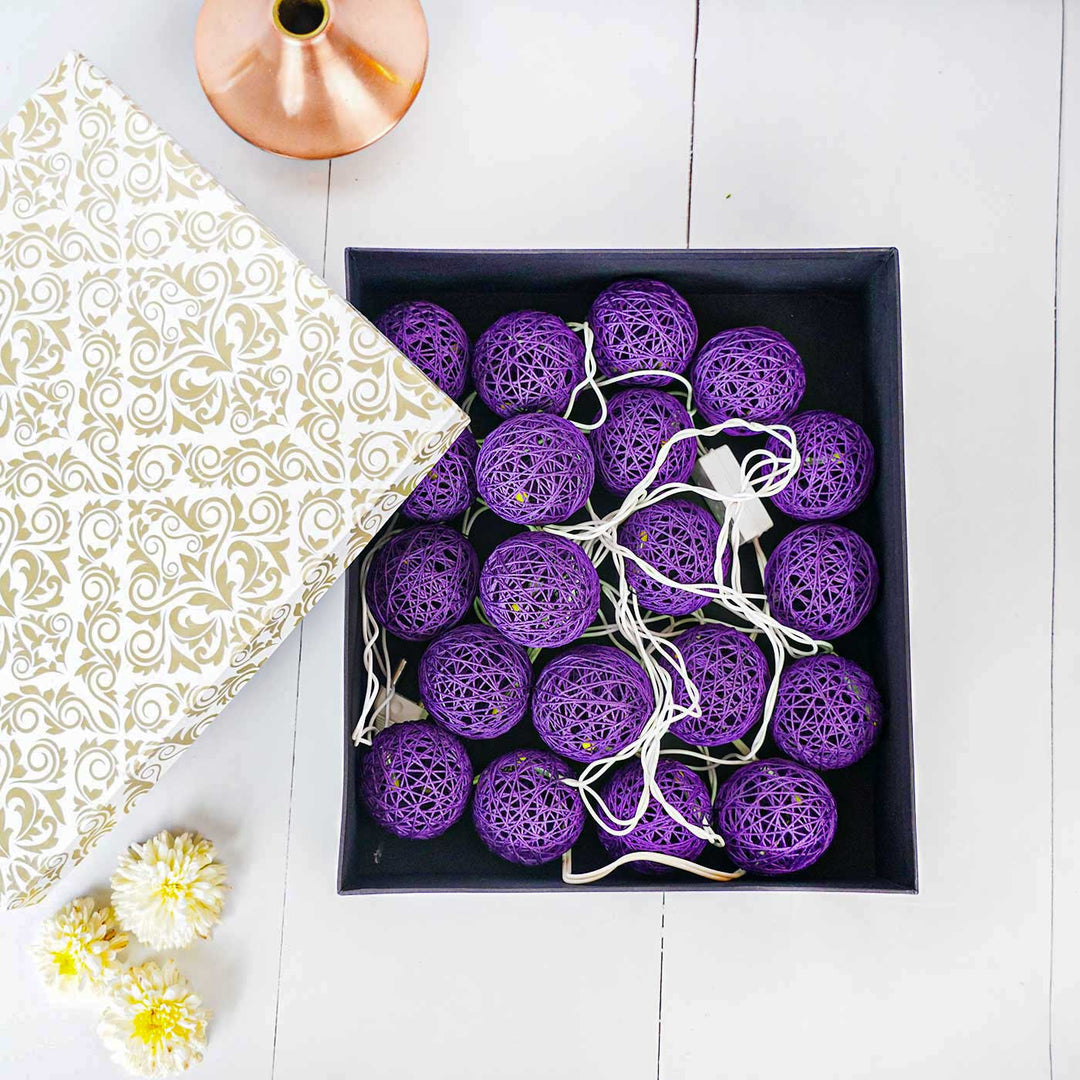 3m, 20 Bulbs | Handcrafted Yarn Spherical LED Fairy Light Hangings - Purple