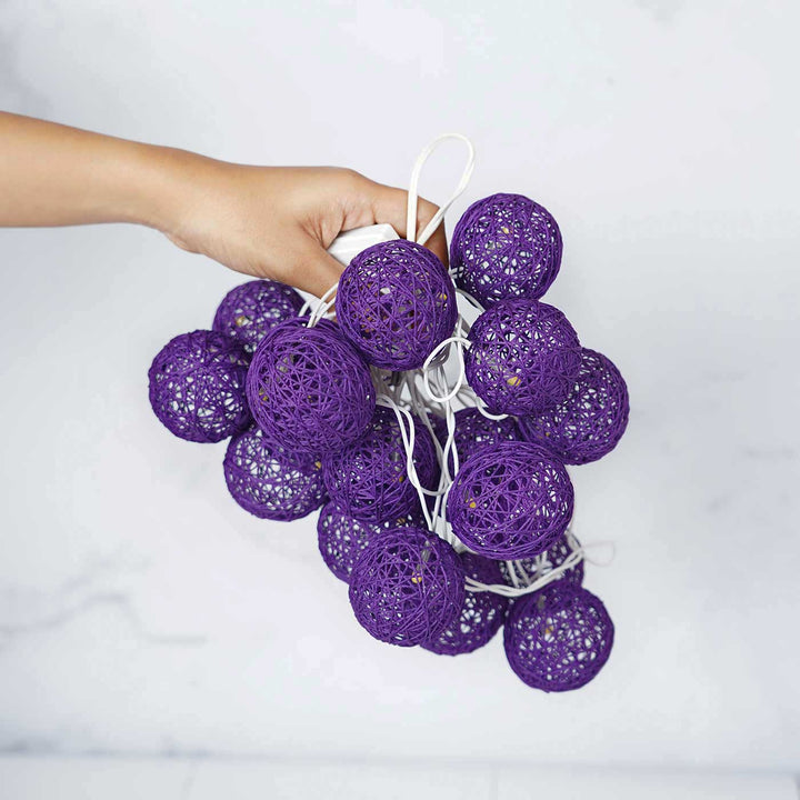3m, 20 Bulbs | Handcrafted Yarn Spherical LED Fairy Light Hangings - Purple