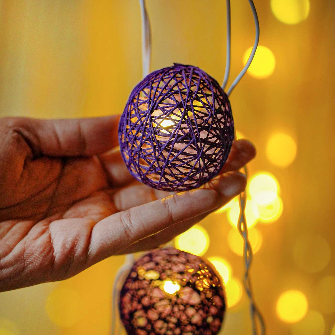 3m, 20 Bulbs | Handcrafted Yarn Spherical LED Fairy Light Hangings - Purple