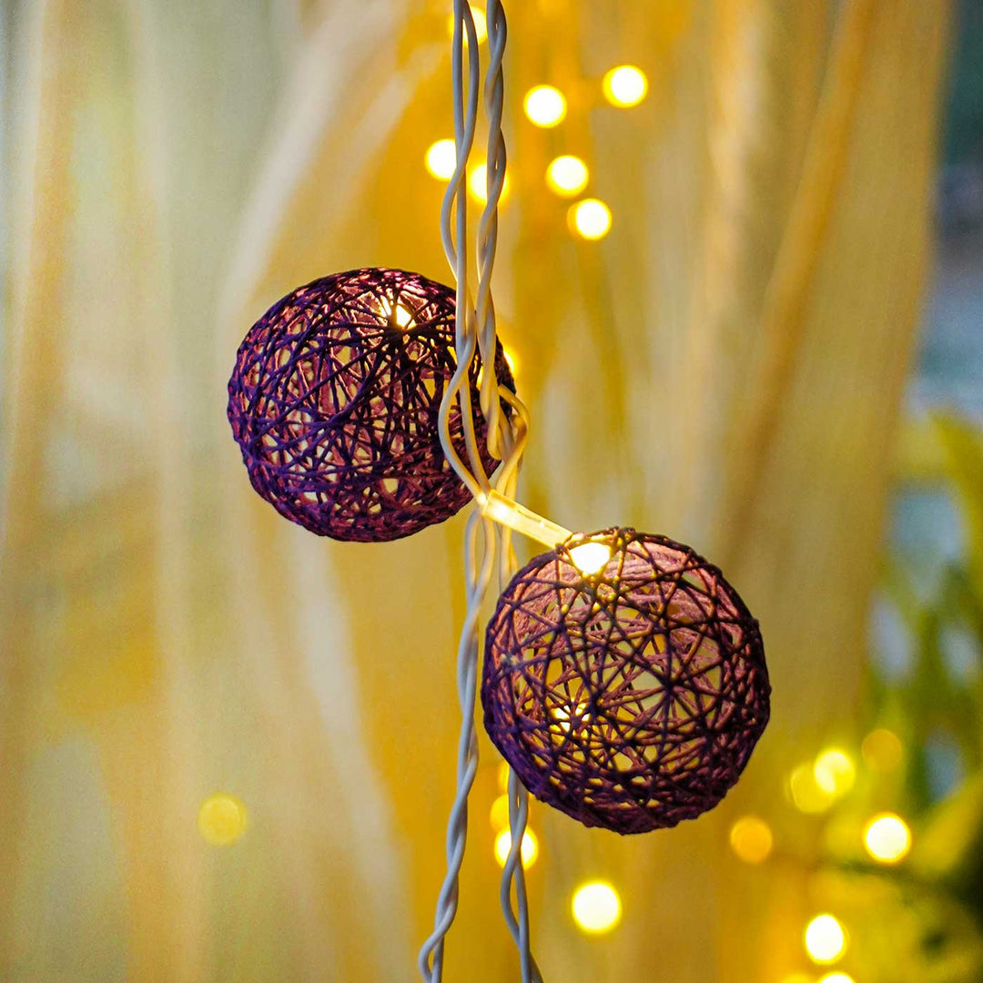 3m, 20 Bulbs | Handcrafted Yarn Spherical LED Fairy Light Hangings - Purple
