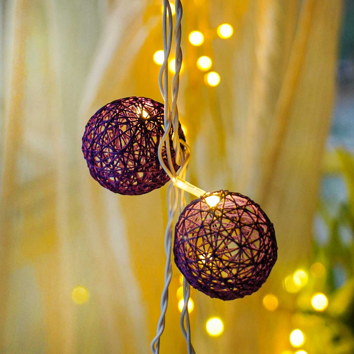 3m, 20 Bulbs | Handcrafted Yarn Spherical LED Fairy Light Hangings - Purple