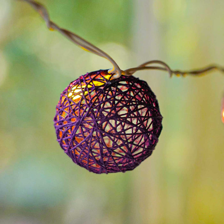 3m, 20 Bulbs | Handcrafted Yarn Spherical LED Fairy Light Hangings - Purple