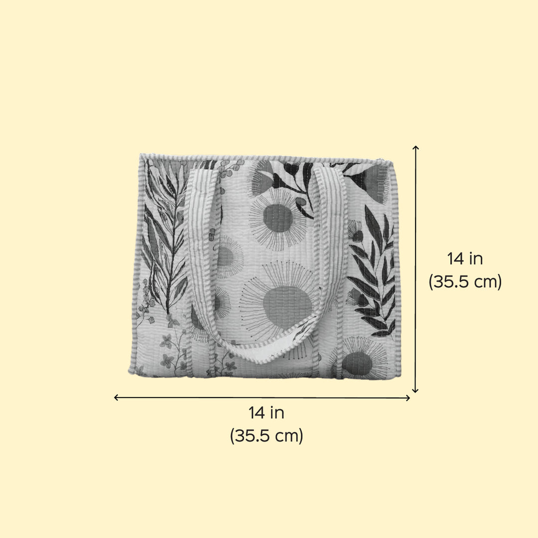 Handmade White Morning Meadows Cotton Tote Bag