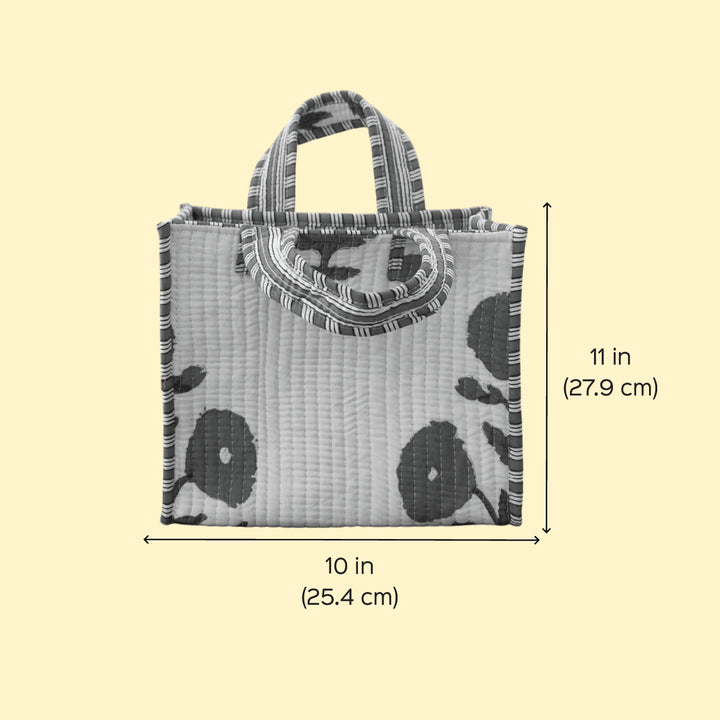 Hand Block Printed Red Poppy Cotton Tote Bag